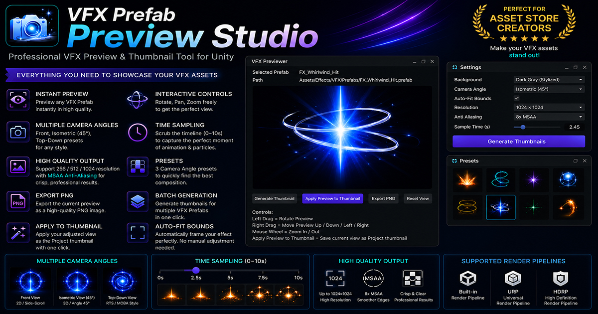 VFX Prefab Preview Studio - Instant preview, Custom thumbnails, Export PNG VFX preview