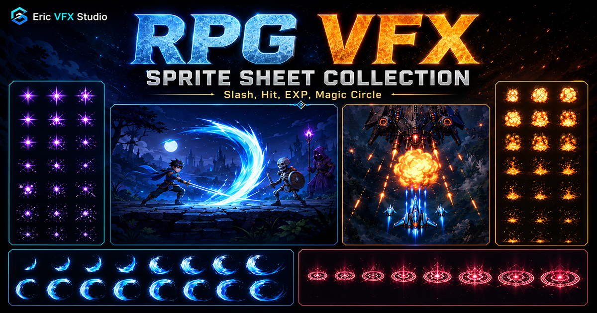 RPG VFX Sprite Sheet Collection(Slash,Hit,EXP,Magic Circle) VFX preview